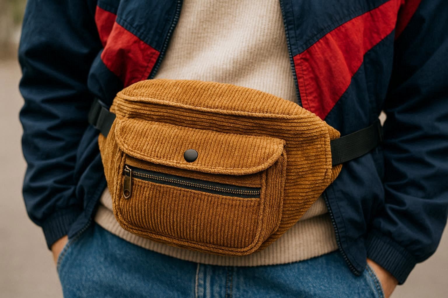 Vintage Corduroy Fanny Pack - Retro Street Style Essential - Image 1